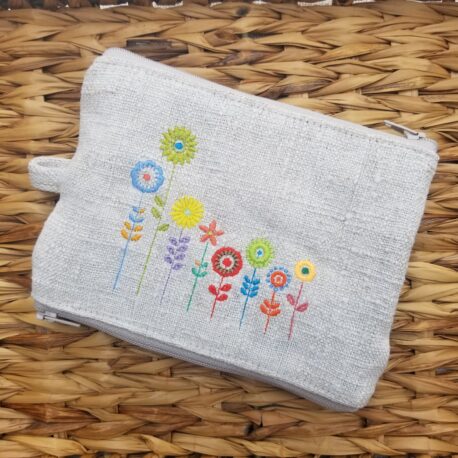 altes LEINEN - zweiBAG - eine Tasche 2 Fächer GROSS, Blumenwiese - Image 6