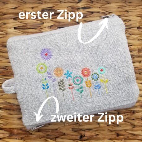 altes LEINEN - zweiBAG - eine Tasche 2 Fächer GROSS, Blumenwiese - Image 2