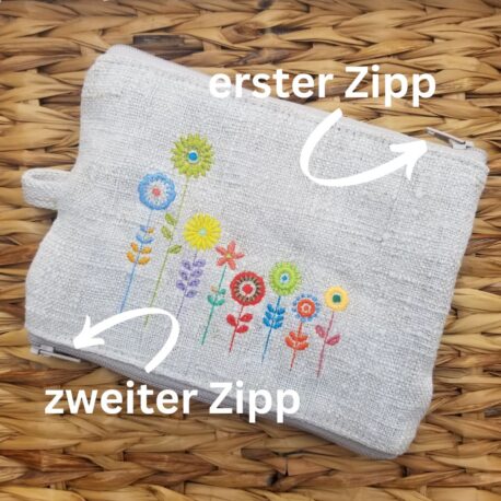 altes LEINEN - zweiBAG - eine Tasche 2 Fächer GROSS, Blumenwiese - Image 3